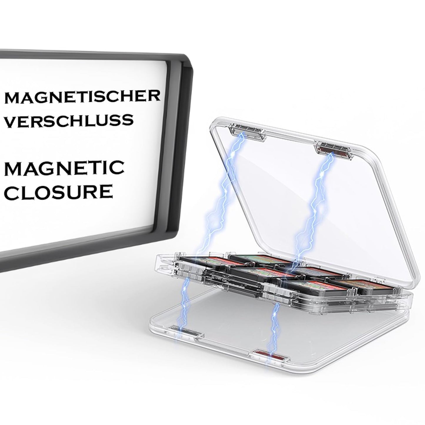 Switch Game Case Transparente Hülle für Switch Spiele Aufbewahrung, Switch Games Organizer mit Magnetverschluss, Für 12 Switch Karten Aufbewahrung