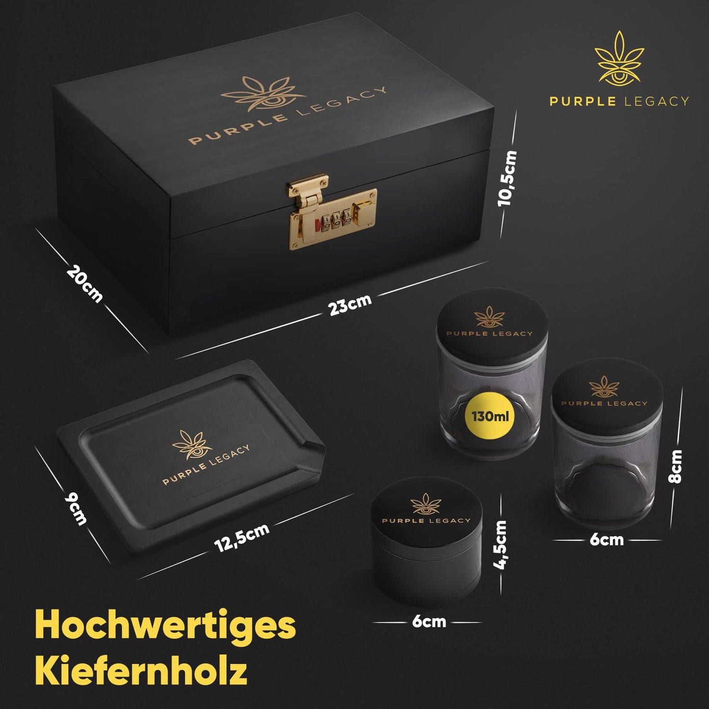 PURPLE LEGACY® Box Set Abschließbare Box aus Kiefernholz mit Zahlenschloss