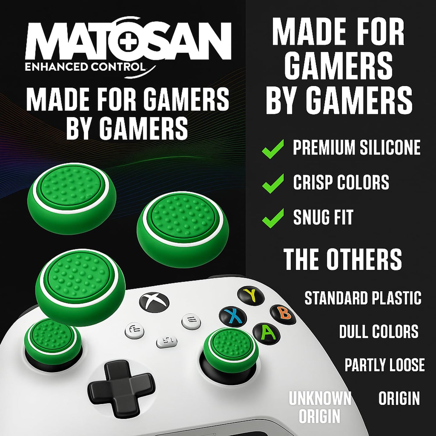 MatoSan® 4X Thumbstick Kappen – Speziell für Xbox One & Xbox Series X/S Controller – Verbesserter Grip & Präzision – Hochwertiges Gaming Zubehör in Grün