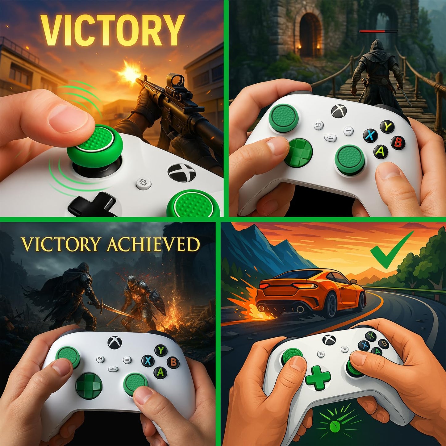 MatoSan® 4X Thumbstick Kappen – Speziell für Xbox One & Xbox Series X/S Controller – Verbesserter Grip & Präzision – Hochwertiges Gaming Zubehör in Grün