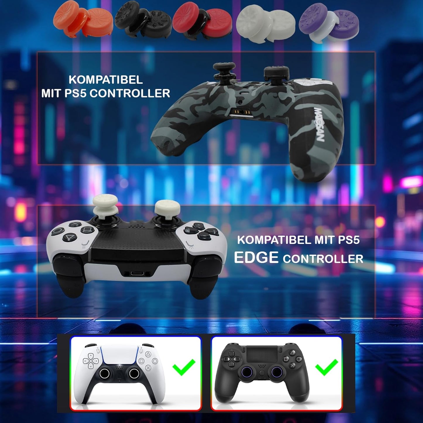 MatoSan® 2X Erhöhter Controller Aufsatz | 7mm & 11mm Präzision Kappen Grip Aim Assist PS5 PS4 Controller Zubehör Sticks Joystick Stick Aufsätze (Lila)
