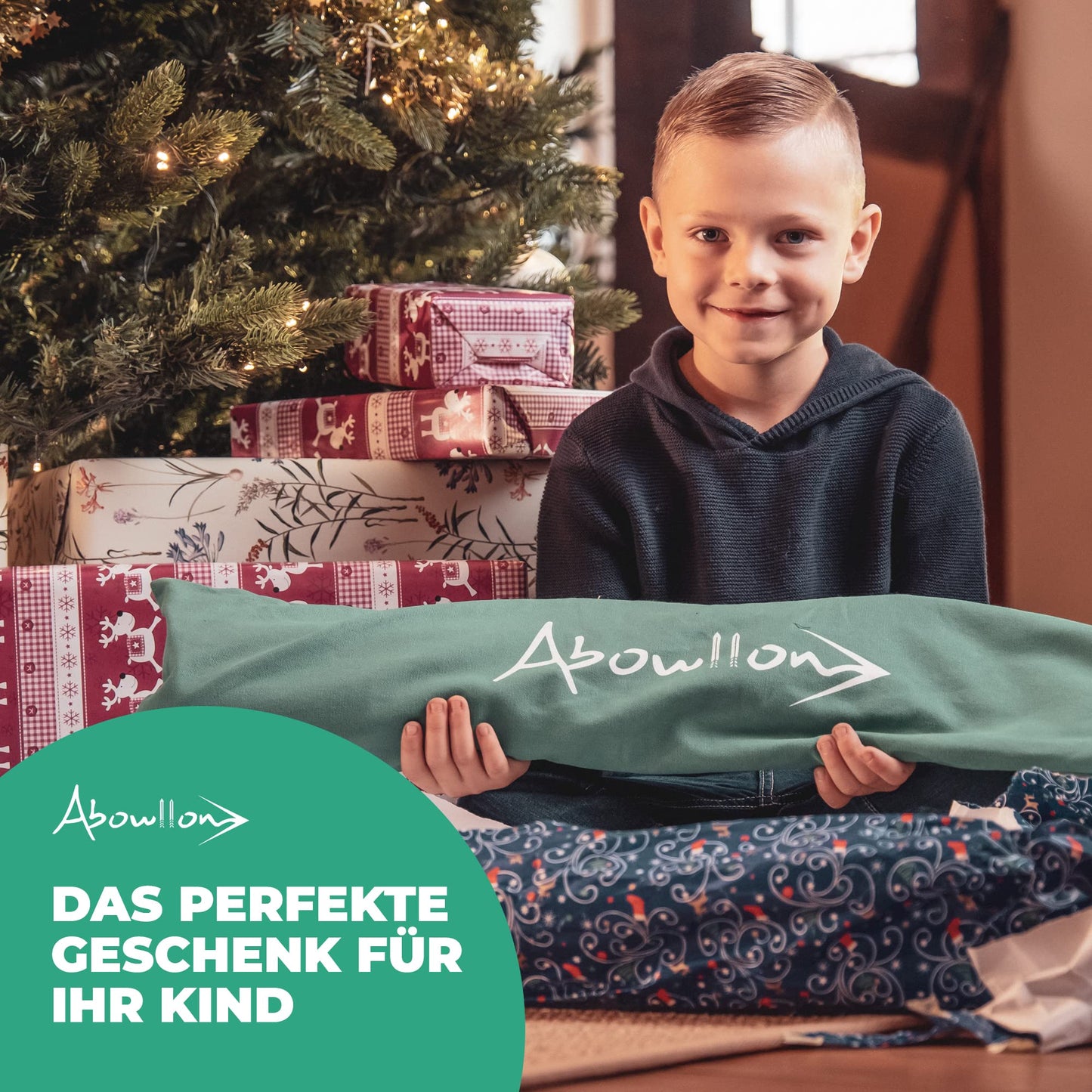 Abowllon® Pfeil und Bogen Kinder Sportgerät Set 15 Pfeile mit Gummispitze, Köcher, Tasche & 4 Zielscheiben | Bogenschießen Kinder | Für Rechts und Linkshänder Kinderbogen