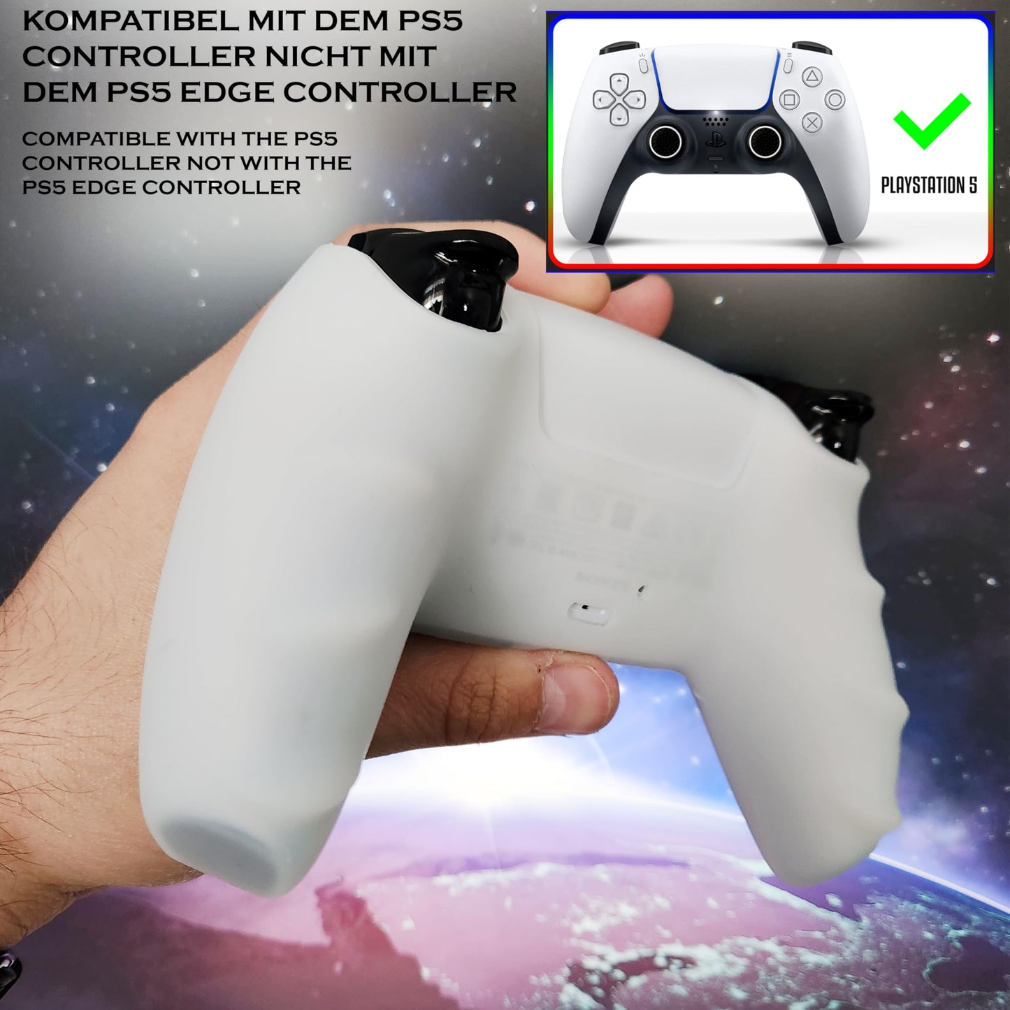 PS5 Controller Skin mit Grip - Hochwertige Hülle mit Kappen