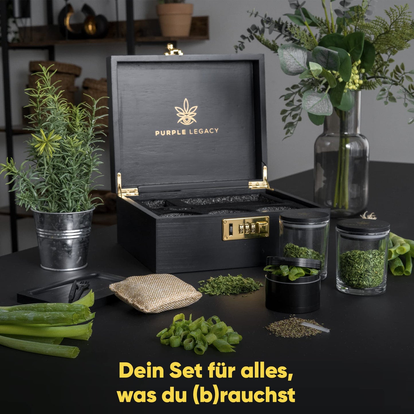 PURPLE LEGACY® Box Set Abschließbare Box aus Kiefernholz mit Zahlenschloss