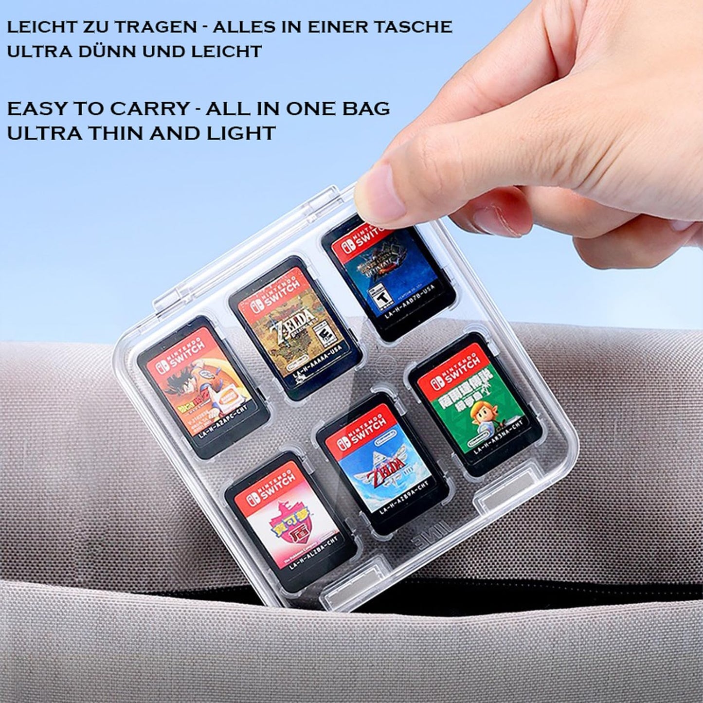 Switch Game Case Transparente Hülle für Switch Spiele Aufbewahrung, Switch Games Organizer mit Magnetverschluss, Für 12 Switch Karten Aufbewahrung